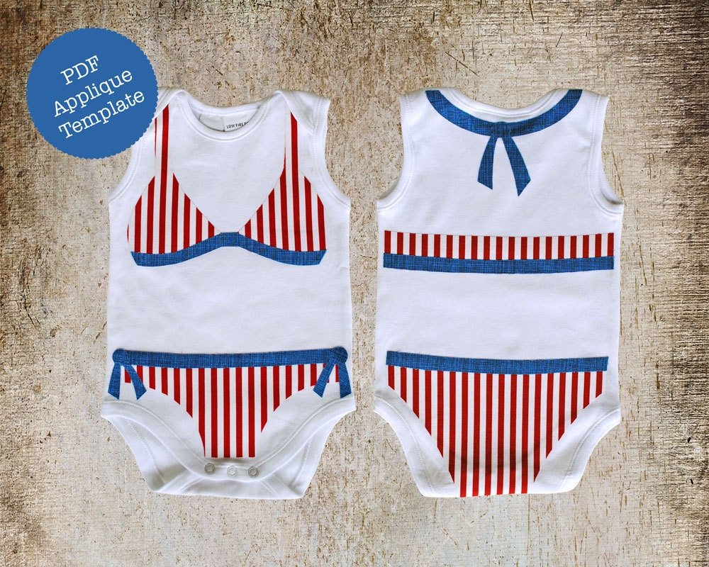Bikini Applique Template, Bikini Top and Bottom PDF Applique Pattern, Includes Front and Back, Baby Bodysuit Embellishment, Instant Download
