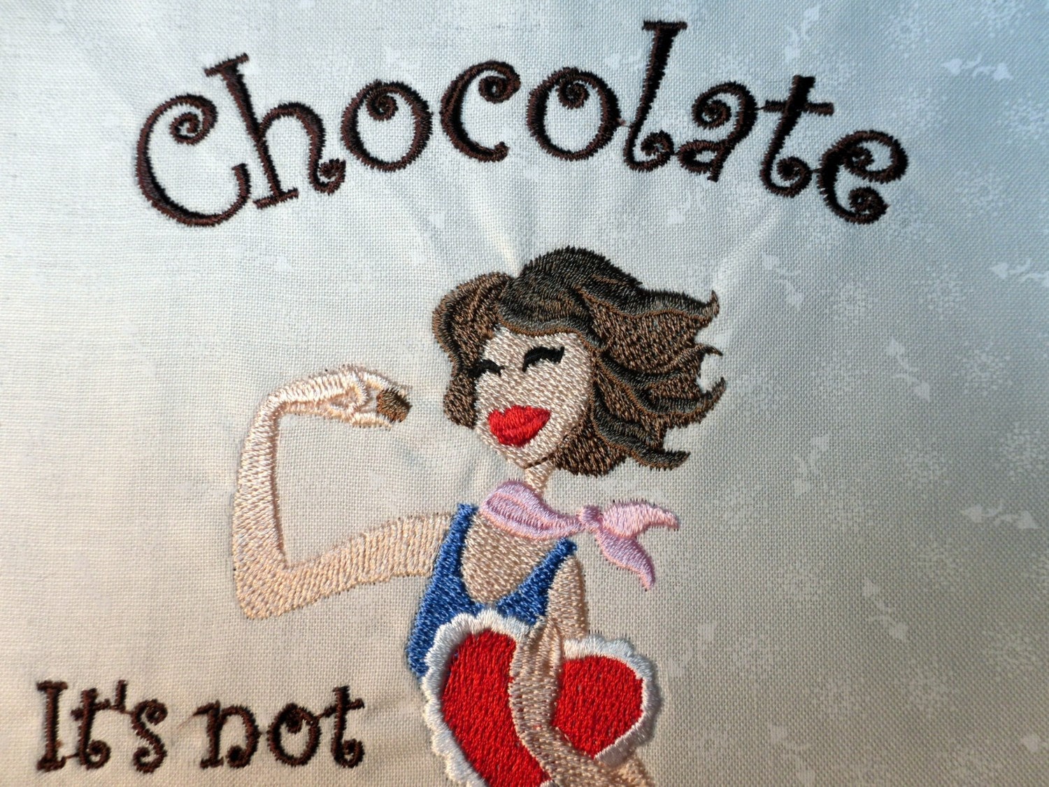 Chocolate Lover - Embroidered quilt block - ready to sew or frame  13 x 10 in. Choose Blonde or Brunette