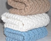 Washcloth Dishcloth Crochet Cotton Yarn Set of 3 Blue Taupe White Handmade