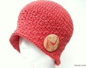 Crochet Hat Cloche Style Women Teens YOUR CHOICE of Color with Handcrafted Wood Button