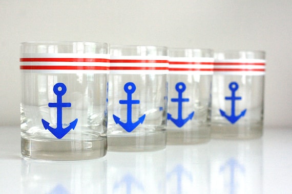Set of Four Vintage Anchor Glasses