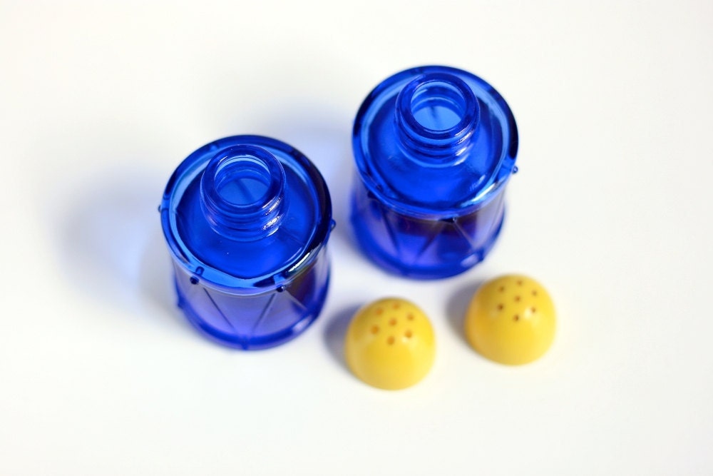Vintage Cobalt and Yellow Salt and Pepper Shakers