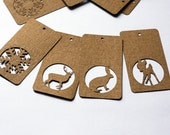 Craft ecru kraft cardboard paper hang tags : deer, rabbit, fawn, snowflake