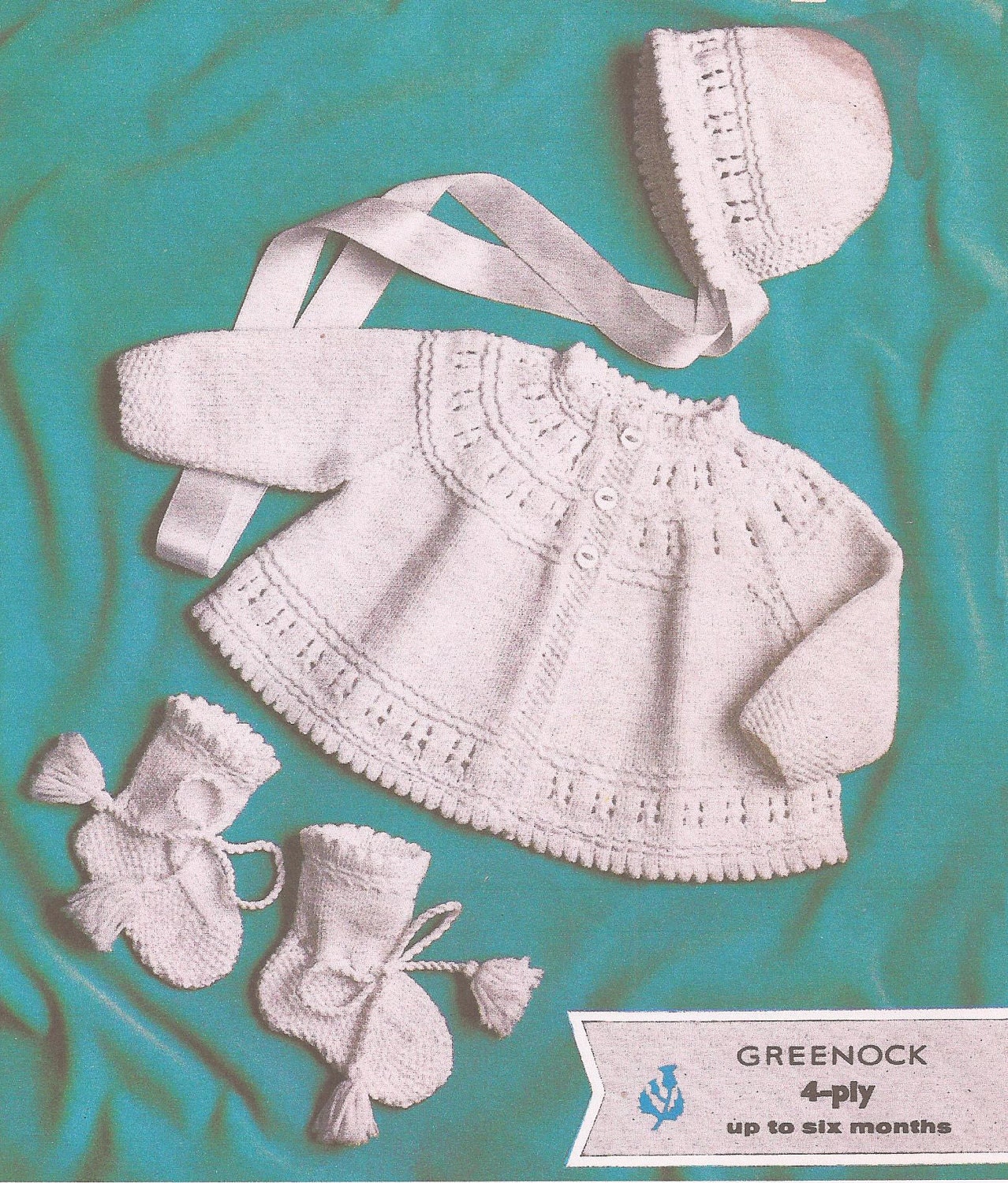 PDF Vintage Baby Matinee Coat, Bonnet and Bootees Sizes 17-19" Knitting Pattern PDF (SWS169)