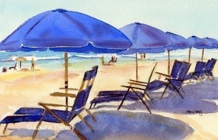 Beach Chairs Watercolor Print