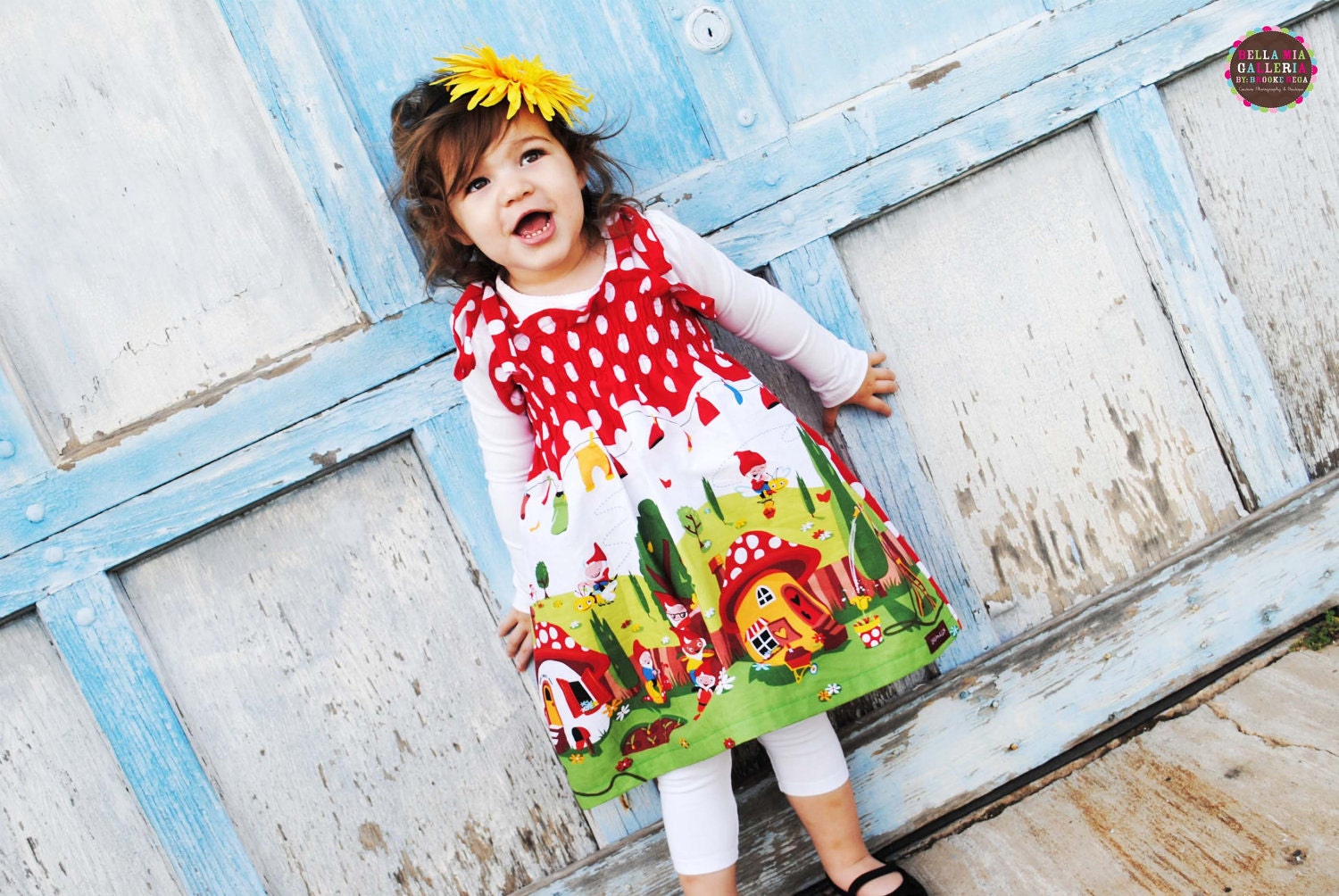 The Gnome Smocked Dress........ Gnomeo and Juliet Inspired...cute little gnomes...eco-friendly..sustainable fashion