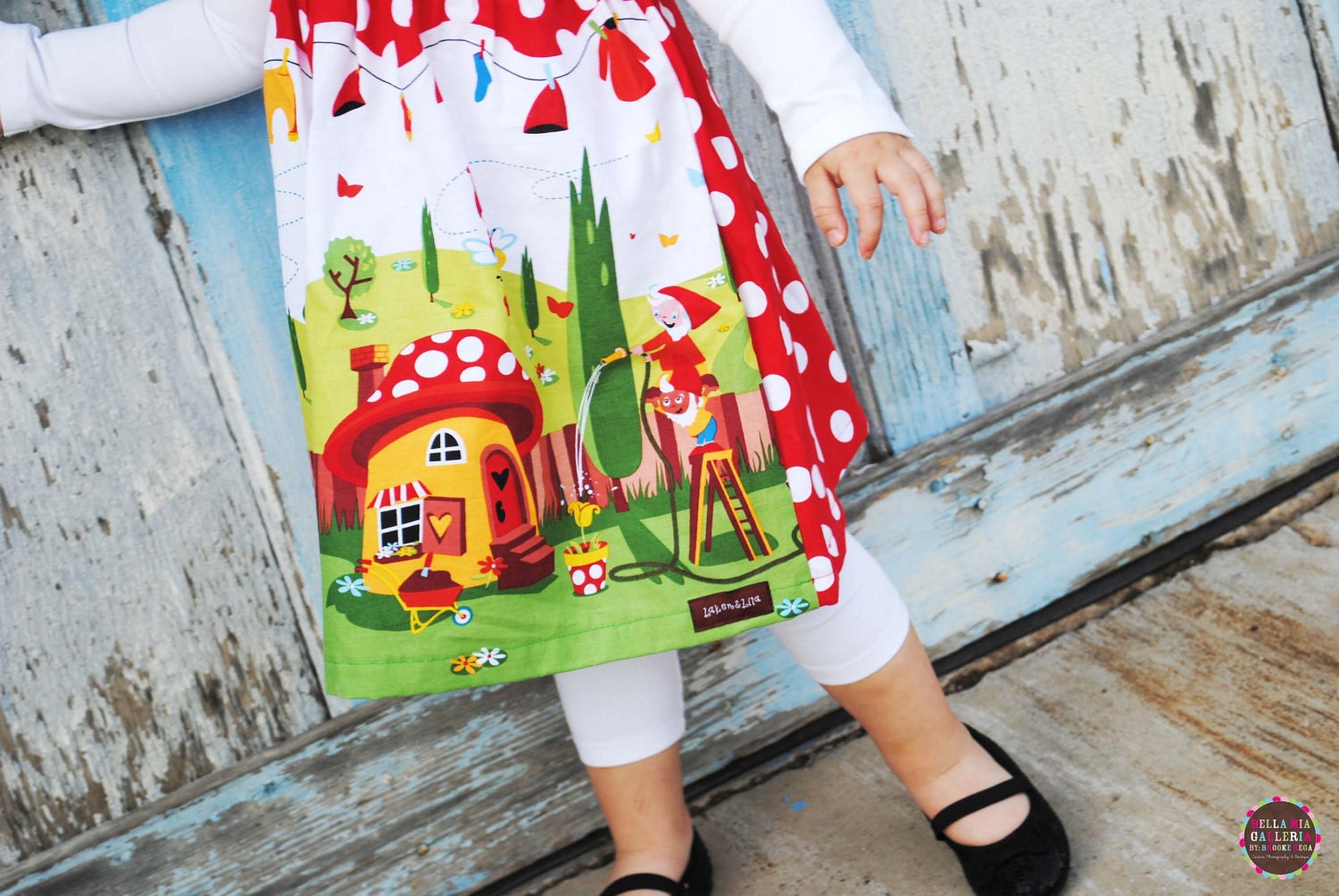 The Gnome Smocked Dress........ Gnomeo and Juliet Inspired...cute little gnomes...eco-friendly..sustainable fashion