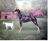 Doberman Pinscher and Jack Russell Parson Terrier Dog Farm Estate Barns Notecards Card s