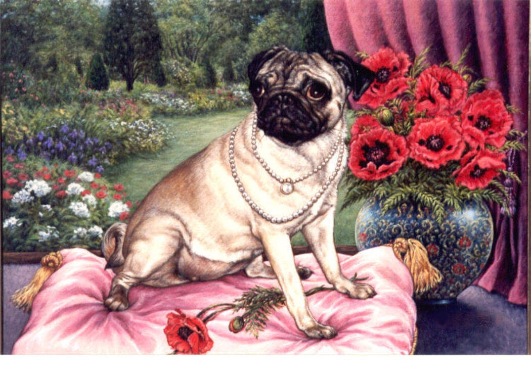 Pug Dog In Elegant Setting of Poppies Poppy Flowers Card s Gift Stocking Stuffer