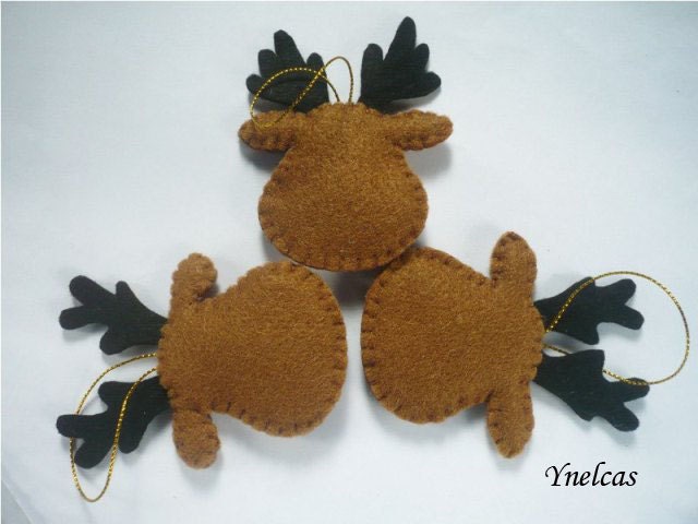 Rudolph the red nose reindeer - felt Christmas ornament - handmade decorations - Set of 3