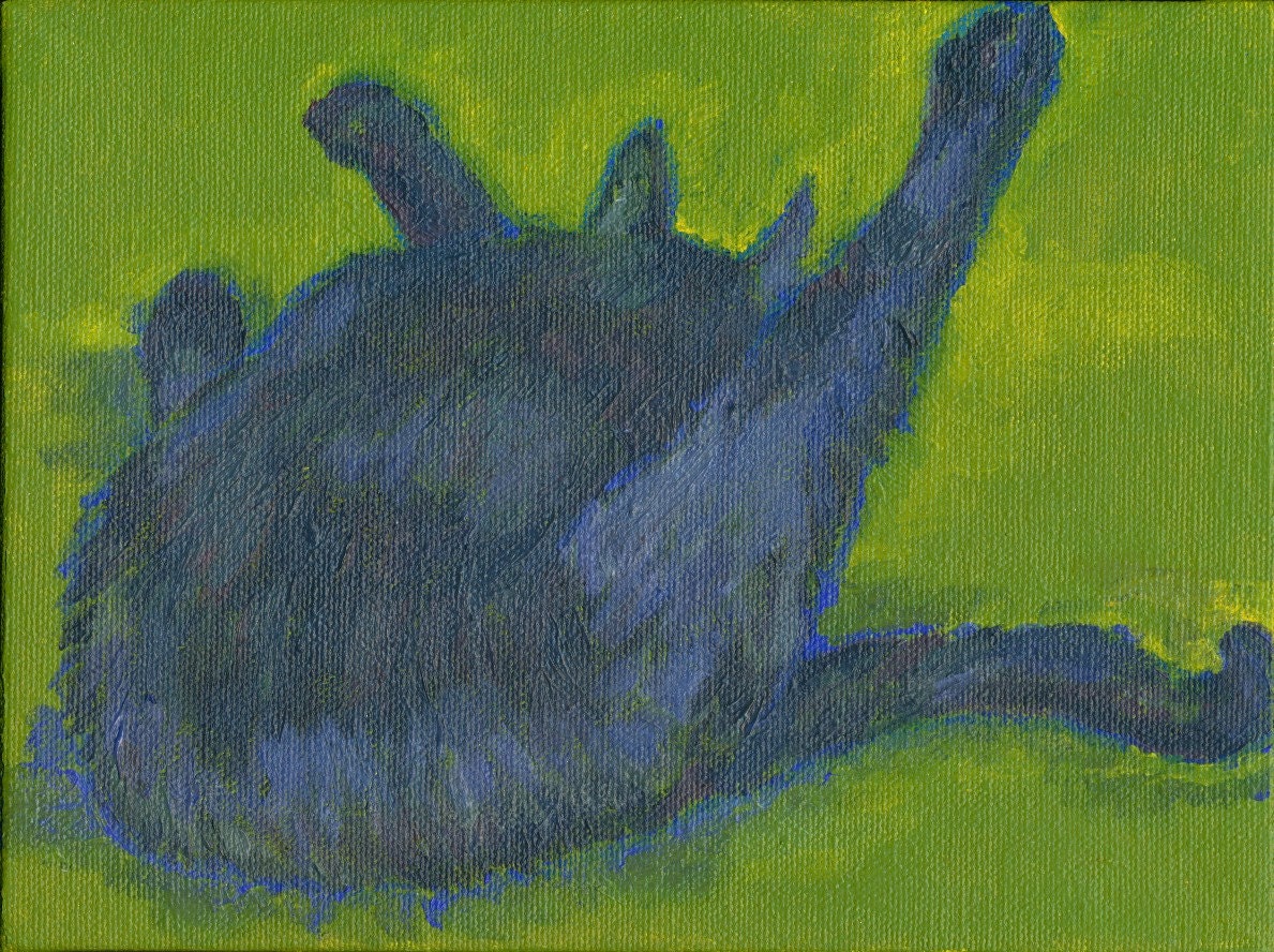 Black Cat on Green, Original Small Painting