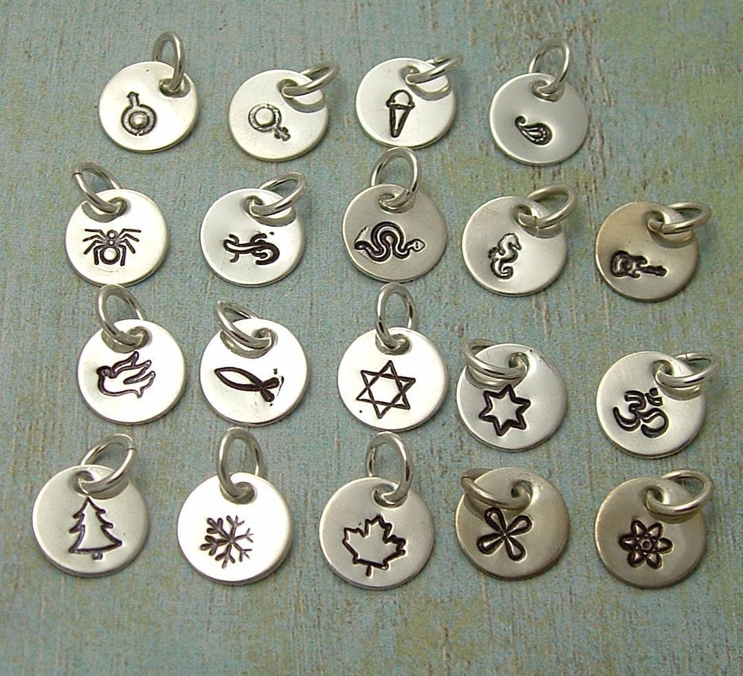 TINY TAGS - Hand Stamped Charm - Personalized Jewelry - Handstamped Tag - Over 250 Designs - Tiny Tokens Design