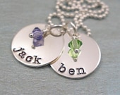 Birthstone Jewelry - Hand Stamped Necklace - Personalized Necklace - Handstamped Jewelry - Duet - Tiny Tokens Designs