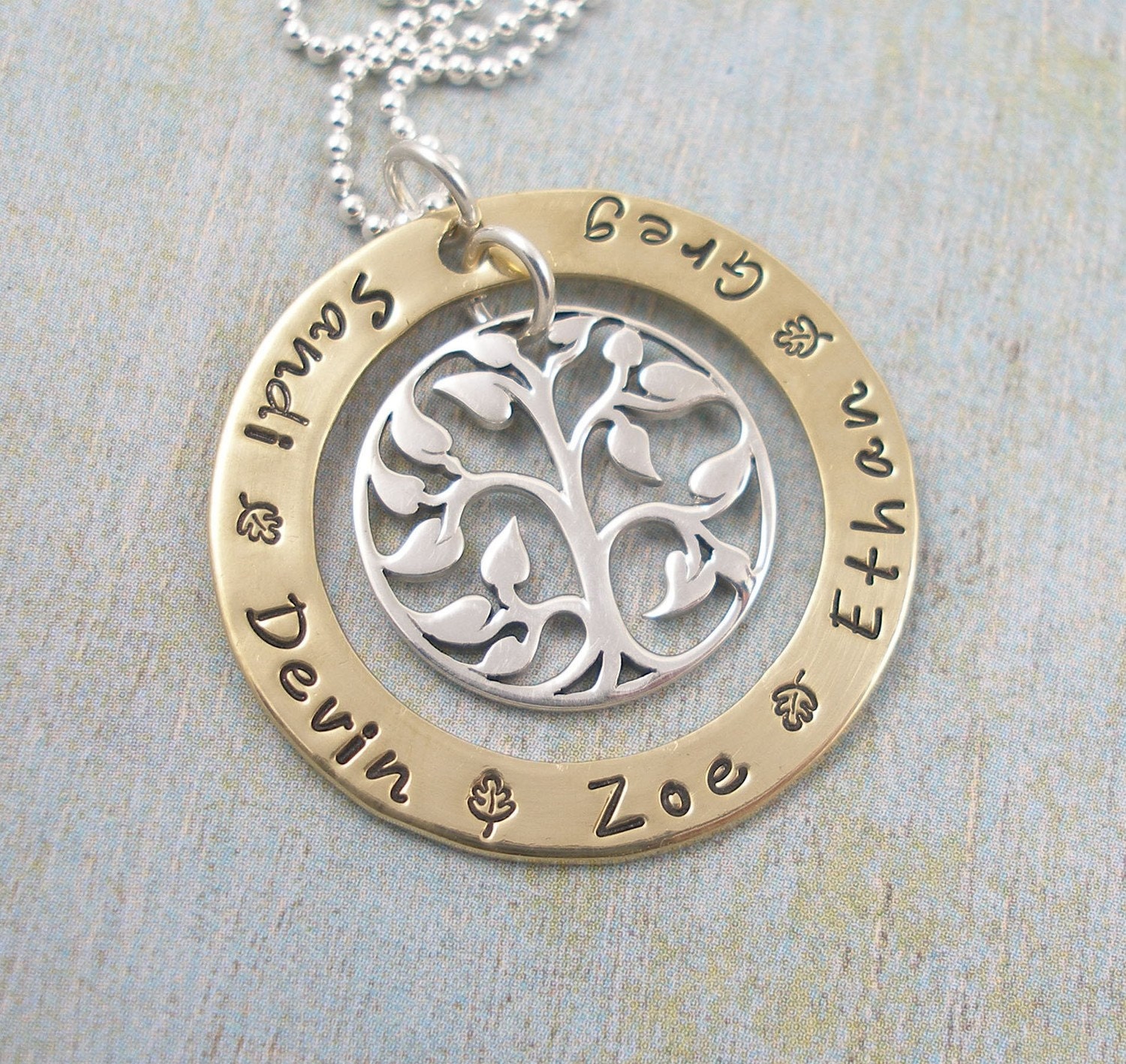 Hand Stamped Necklace - Personalized Mommy Jewelry - Hand Stamped Jewelry - Golden Leaves - Fall Personalized Jewelry