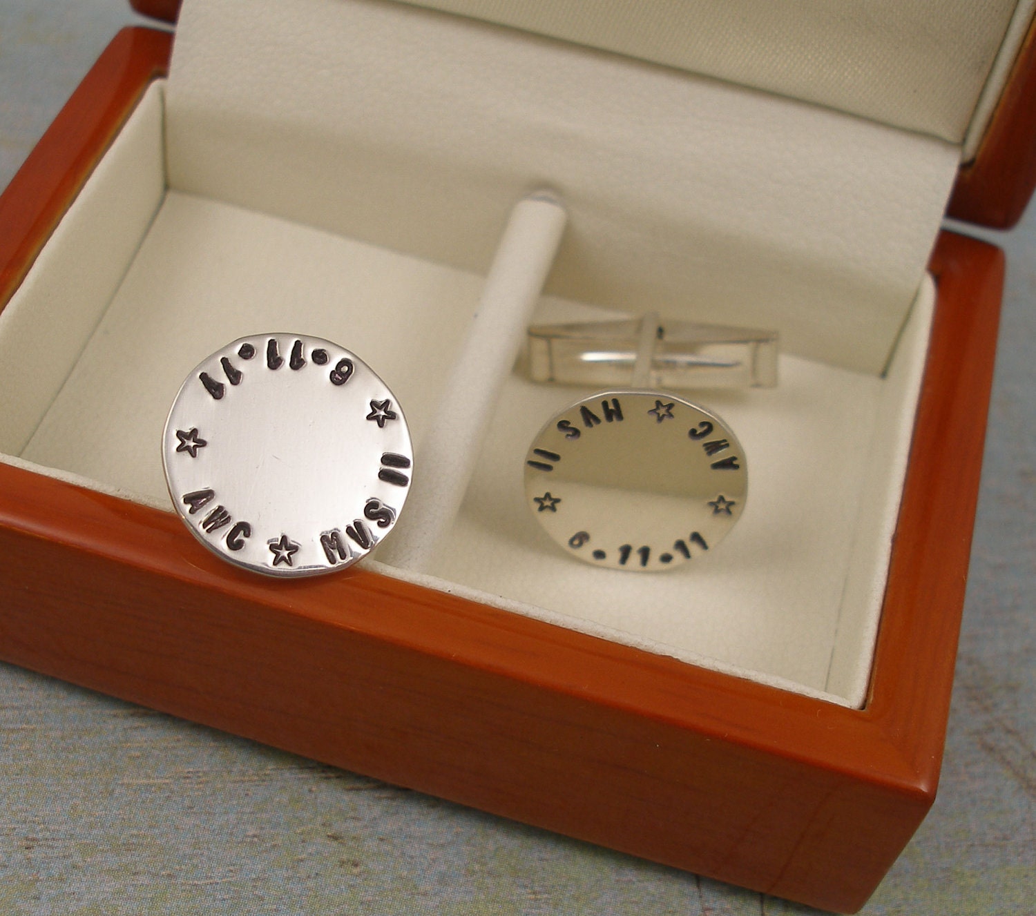 Sterling Silver Cuff Links - Valentines Day - Hand Stamped Cuff Links - Personalized Jewelry - KEEPSAKE CUFF LINKS