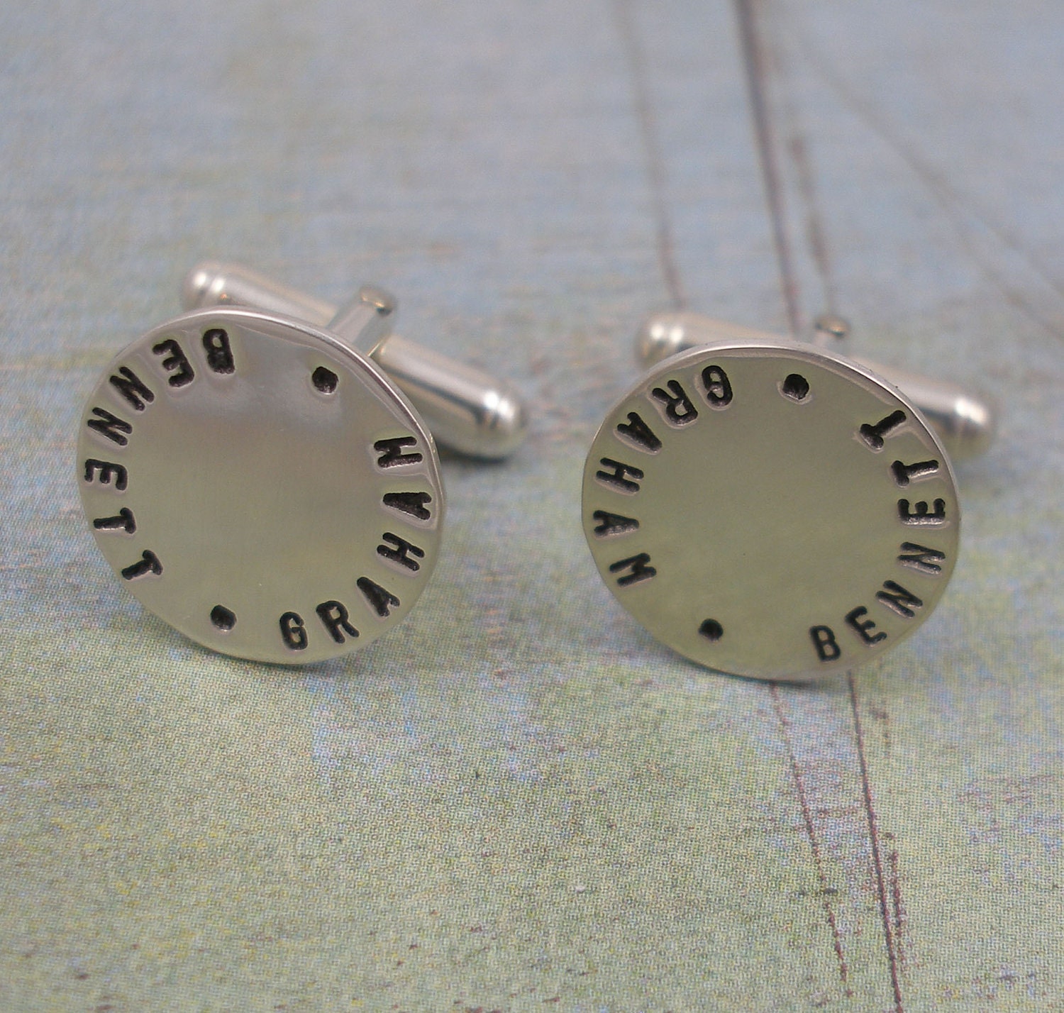 Hand Stamped Cuff Links  Keepsake Cuff Links  Personalized Cuff Links  Sterling Silver Cuff Links