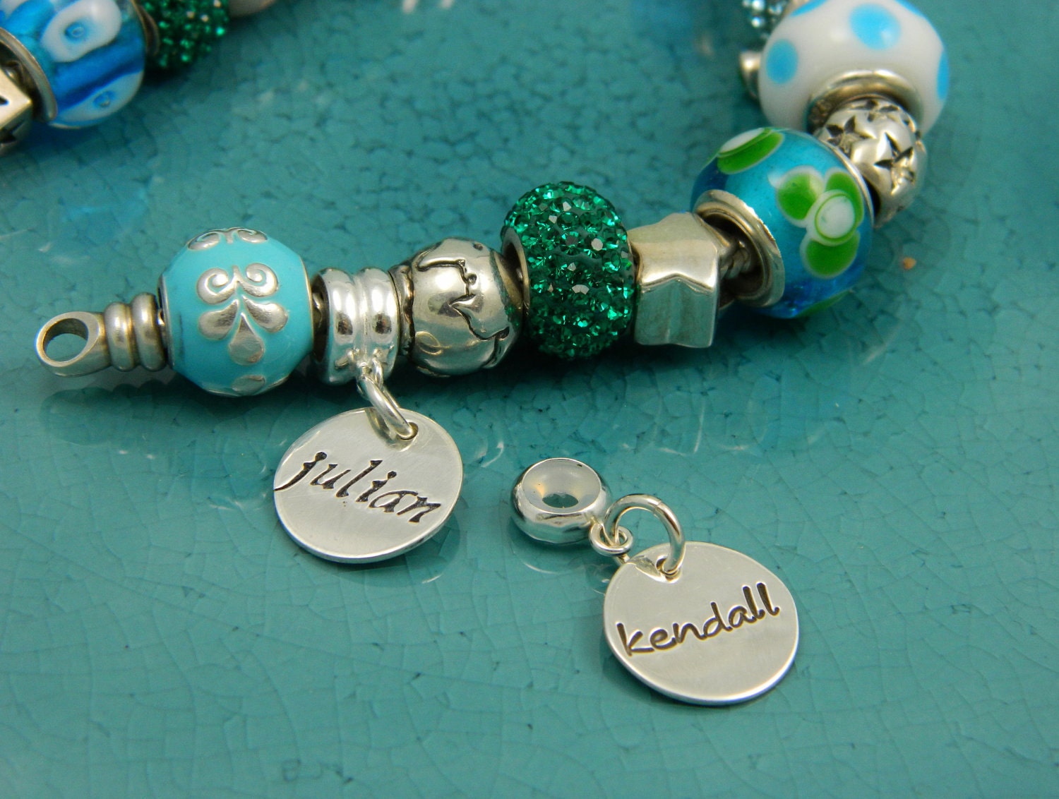Hand Stamped Jewelry - Single disc - Sterling Silver Charm and Spacer Bead to Fit European Style Bracelets