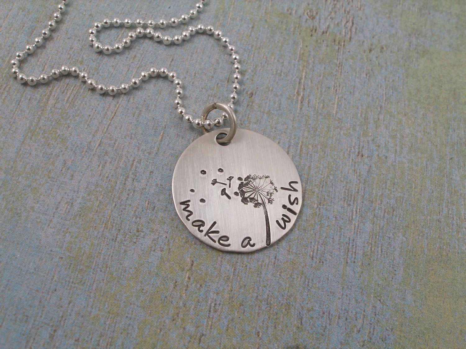 Hand Stamped Necklace - Personalized Jewelry - Make a Wish - Dandelion Necklace - Tiny Tokens Designs