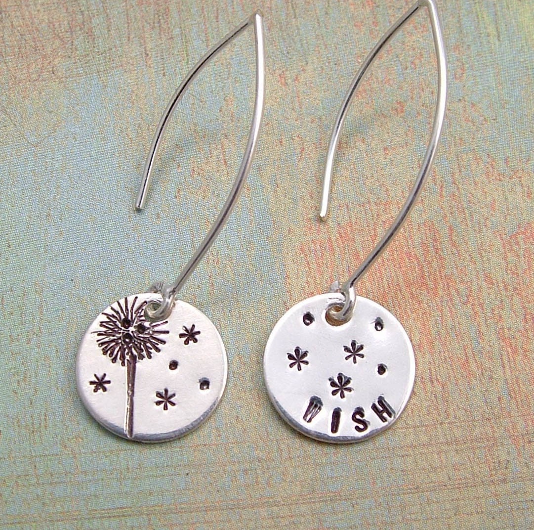 DANDELION WISH.... Hand Stamped Earrings - Sterling Silver Hand Stamped Earrings