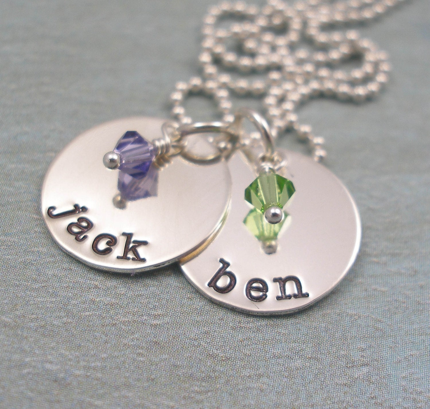 Birthstone Jewelry - Hand Stamped Necklace - Personalized Necklace - Handstamped Jewelry - Duet - Tiny Tokens Designs