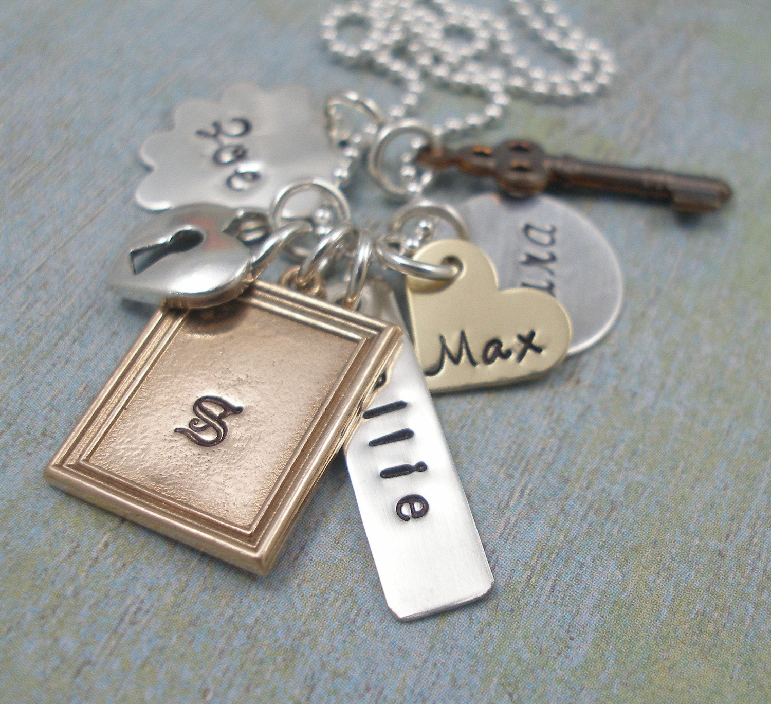 Hand Stamped Necklace - Personalized Mommy Necklace - Treasured Trinkets - Mixed Metal Necklace - Tiny Tokens Designs