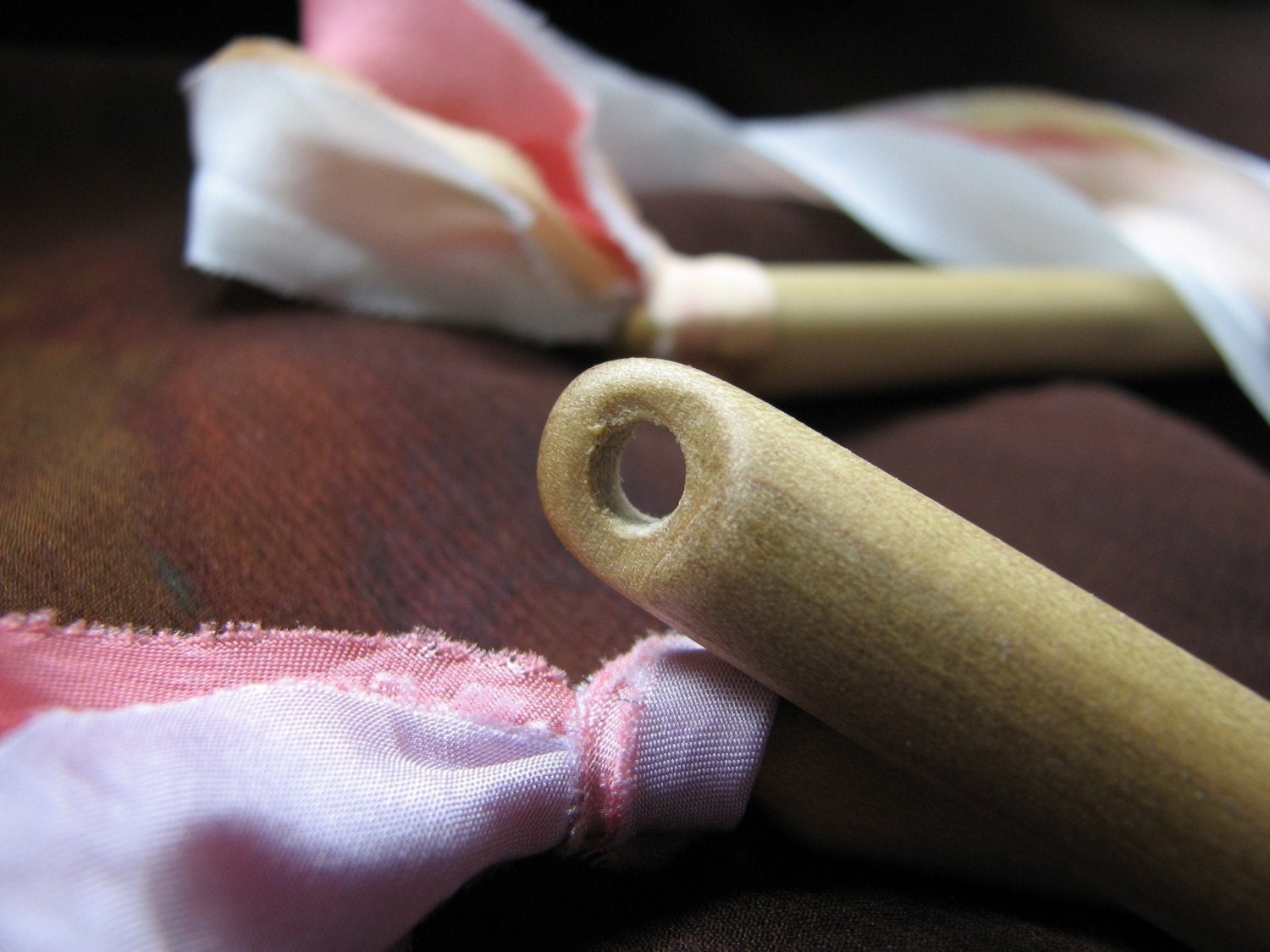 Naturally Dyed Silk Ribbons Streamer Stick