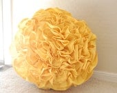 Circular Rosette Pillow 14" in Lemon Yellow Cotton