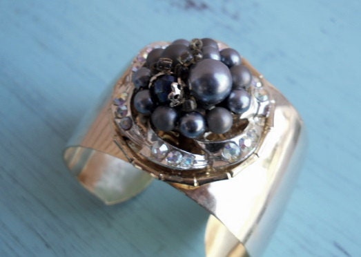 Wide Cuff Bracelet With Vintage Jewelry Adornments