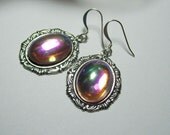 Antique Silver Genuine Vintage German Pink Rose AB Glass Cabochon Gothic Lolita Steampunk Earrings