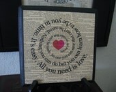 All You Need Is Love, Art Block, The Beatles, Spiral Song Lyric,Typography, - Book Page, Vintage Dictionary Page