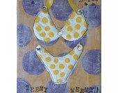 SALE - Itsy Bitsy Teeny Weeny - 6 x 8 inch mixed media small wall hanging, colorful and fun