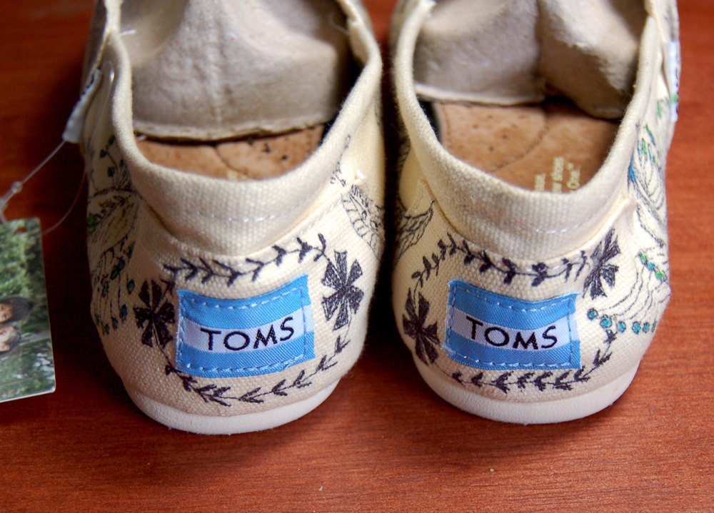 Custom TOMS - Doodle elephants w/peacocks, mendhi inspired, shoes included