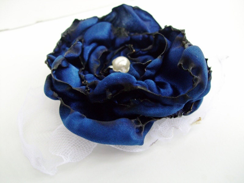 Navy Blue flower accessory, Hair Clip or Brooch, Wedding, Bridal Sash