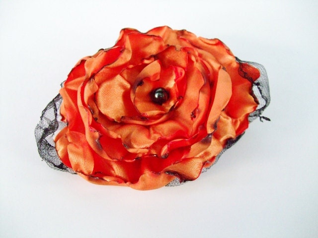 Wedding hair flower, Orange Flower accessory, Tangerine flower