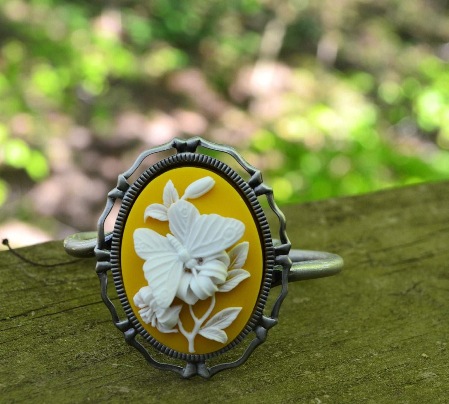 Butterfly Bracelet - Yellow - Antique Silver