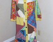 Psychadelic patchwork hippy hippie coat - robe M L