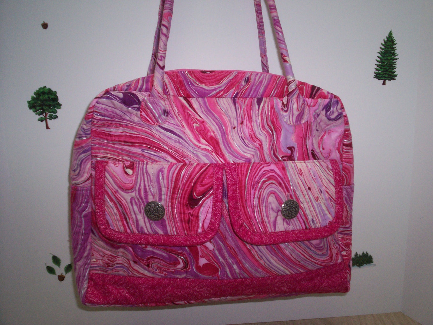 Swirly Pink Quilted Overnight Bag / Diaper Bag