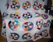 Quilt Top - Appliqued Colorful Wagon Wheels