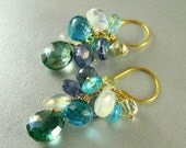 Blue and Green Gemstone Earrings - Quartz, Apatite, and Moonstone Earrings