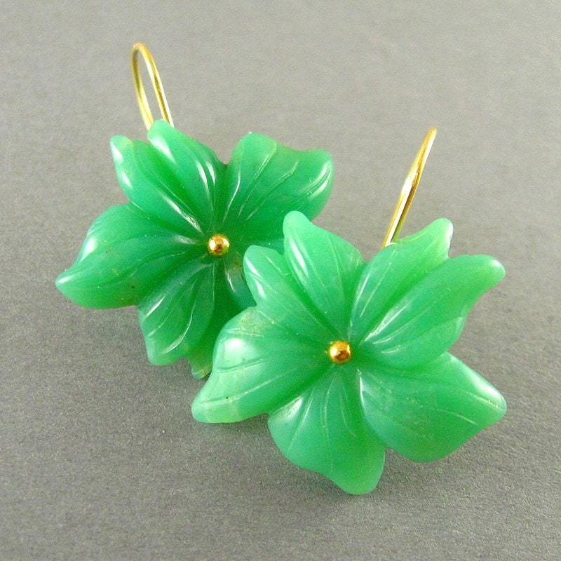 Carved Chrysoprase Flower Earrings