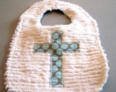 Cross Baby Boy Bib in Amy Butler Grey and Blue Dot--Great for Easter, Christening, Baptism, Dedication, or Sunday Brunch