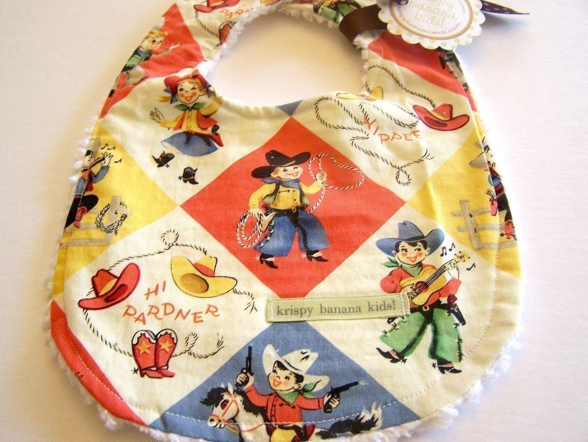 Yippee Reversible Bib with Soft Chenille Back--Great for the Little Cowboy or Cowgirl