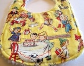 Vintage Inspired Yellow Birthday Party Bib in Michael Miller Party Play Fabric