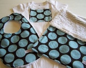 Bold Blue and Brown Polka Dot Bib Burpcloth and One Piece Bodysuit Gift Set