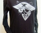 Black Pirate Kitty Long Sleeve Sheer Jersey Tee T-shirt