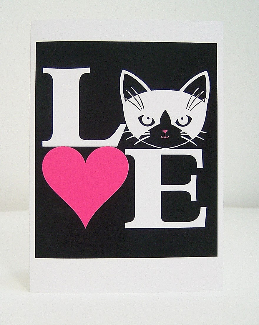 Love Cats in White and Fuchsia Greeting Card