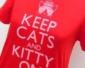Womens Short Sleeve Tee. Red Keep Cats and Kitty On. Jersey