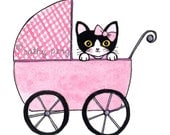 Stroller Kitty New Baby Girl Congratulations Greeting Card