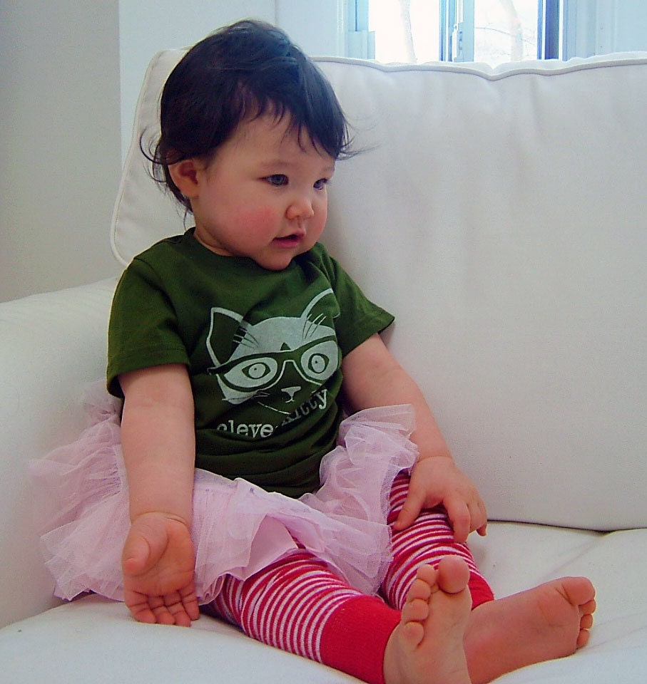 Olive Clever Kitty Kids Short Sleeve Tee T-shirt