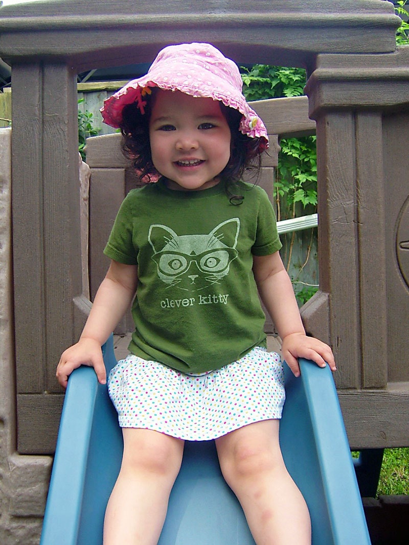 Olive Clever Kitty Kids Short Sleeve Tee T-shirt